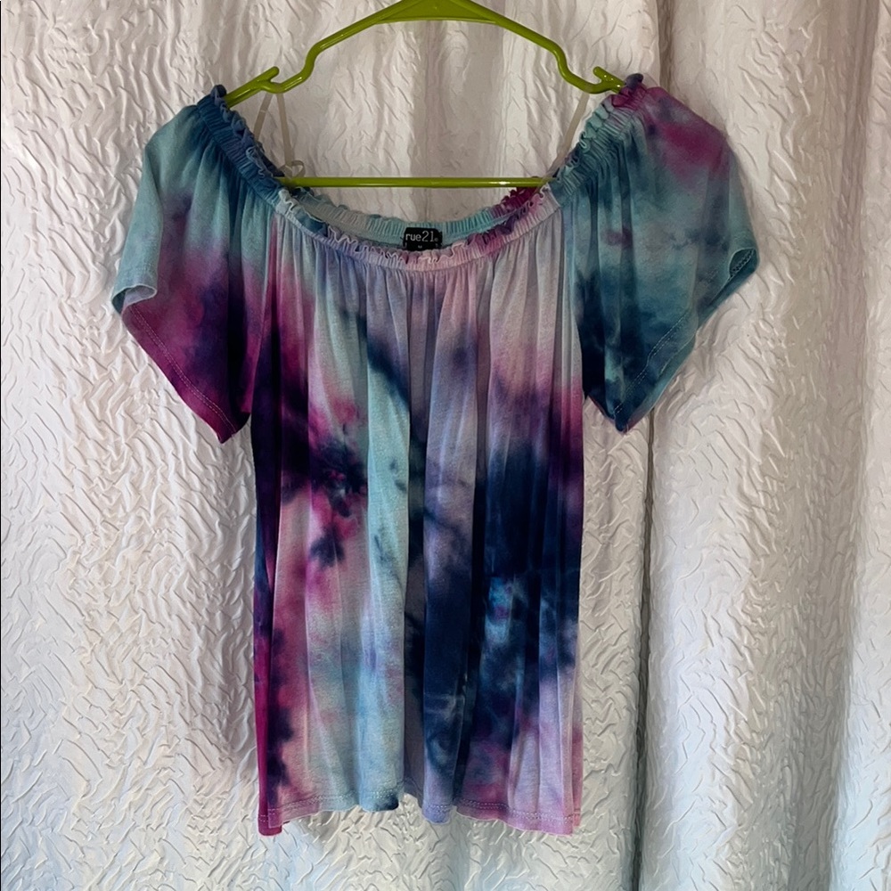 Rue21 Blue and Purple Smocked Short Sleeve Blouse